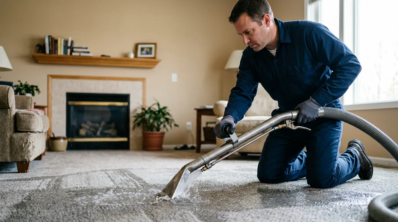 Water damage restoration technician working near Whitewater, KS